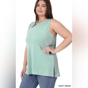 New!Plus Size Dusty Green Sleeveless Split Hem Women Top Size 1X 2X 3X